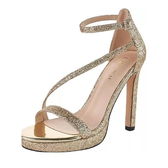 New Strappy Glitter Platform Ankle Strap High Heel Sandals Sparkly Gold Size 8.5 - Picture 7 of 12